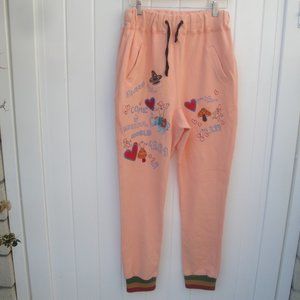 Rare Rough Natural Charm Womens Embroidered Pants Size Small Peach Y2K